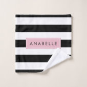 白黒ストライプのストライプの文字、行、名前 バスタオルセット (ウォッシュタオル)