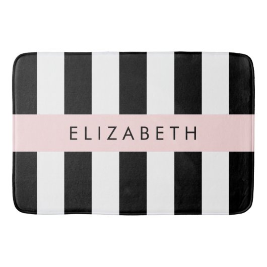 白黒ストライプのストライプの文字、行、名前 バスマット (正面)