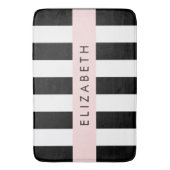 白黒ストライプのストライプの文字、行、名前 バスマット (正面縦)