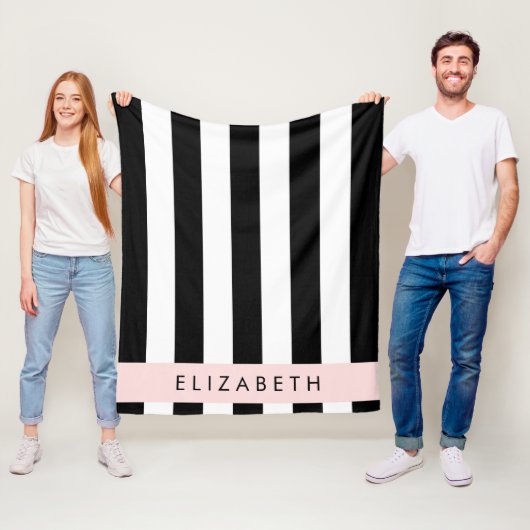 白黒ストライプのストライプの文字、行、名前 フリースブランケット (インサイチュ)