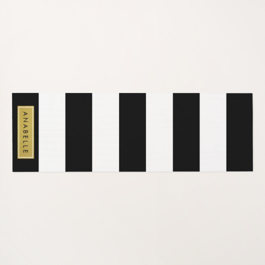 白黒ストライプのストライプの文字、行、名前 ヨガマット (裏面(横))