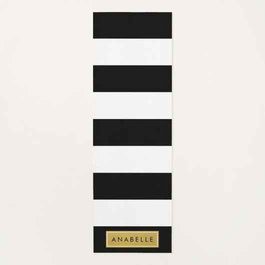 白黒ストライプのストライプの文字、行、名前 ヨガマット (正面)