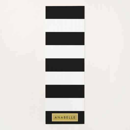 白黒ストライプのストライプの文字、行、名前 ヨガマット (裏面)