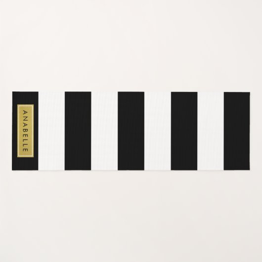 白黒ストライプのストライプの文字、行、名前 ヨガマット (正面(横))