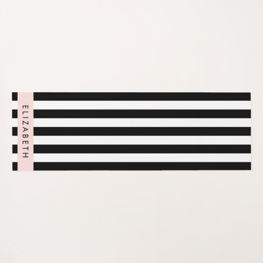 白黒ストライプのストライプの文字、行、名前 ヨガマット (裏面(横))