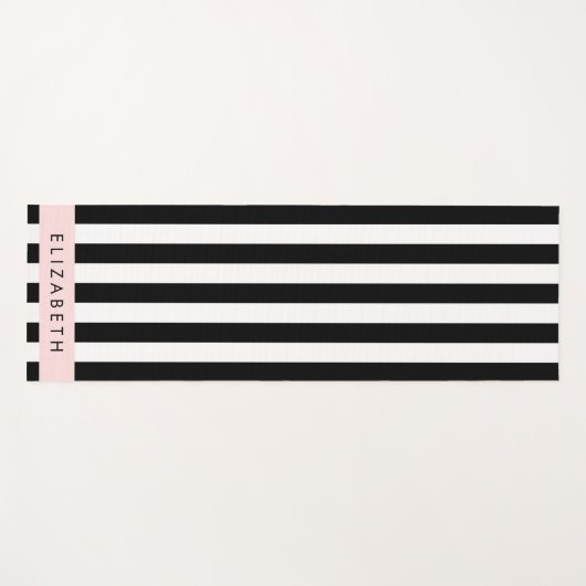 白黒ストライプのストライプの文字、行、名前 ヨガマット (正面(横))