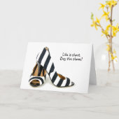 白黒ストライプのハイヒール誕生日 カード (黄色い花)