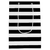 白黒ストライプのパターン{色を選択} ミディアムペーパーバッグ (裏面)