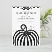 白黒ストライプのパンプキン秋婚約パーティ 招待状 (スタンド正面)