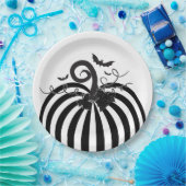 白黒ストライプのパンプキン&こうもりハローウィンパーティ ペーパープレート (パーティー)