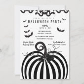 白黒ストライプのパンプキン&こうもりハローウィンパーティ 招待状 (正面)