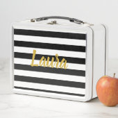 白黒ストライプのフェイクな金ゴールドの原稿 メタルランチボックス (インサイチュ)