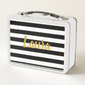 白黒ストライプのフェイクな金ゴールドの原稿 メタルランチボックス (裏面)