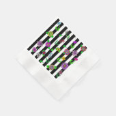 白黒ストライプのフローラお洒落 縁ありカクテルナプキン (角)