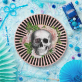 白黒ストライプのフローラスカルプレート ペーパープレート (パーティー)