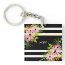 白黒ストライプのフローラパーソナライズされた金ゴールド