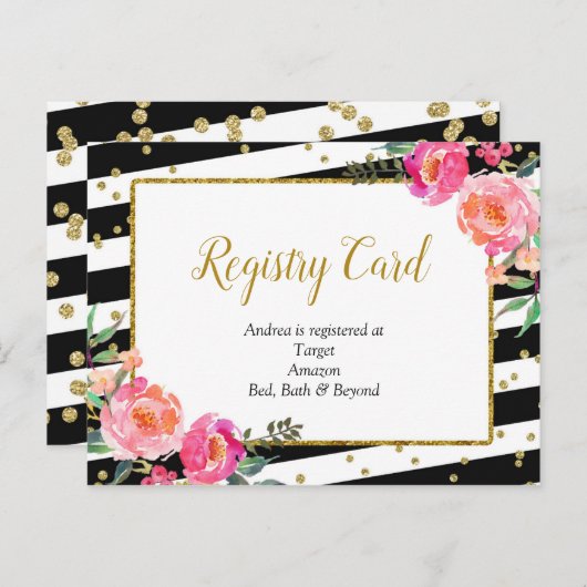 白黒ストライプのフローラレジストリカード インビテーションポストカード (正面/裏面)