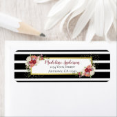 白黒ストライプのフローラ金ゴールド差出人住所 ラベル (インサイチュ)