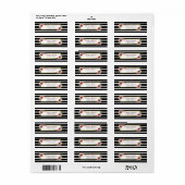 白黒ストライプのフローラ金ゴールド差出人住所 ラベル (フルシート)