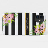 白黒ストライプのフローラ金ゴールド | スタイリッシュ Case-Mate iPhoneケース (裏面(横))