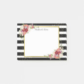 白黒ストライプのフローラ金ゴールド |パーソナライズされた | ポストイット (正面)