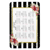 白黒ストライプのフローラ金ゴールド | 2022カレンダー マグネット (縦)