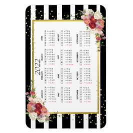 白黒ストライプのフローラ金ゴールド | 2022カレンダー マグネット