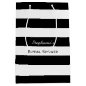 白黒ストライプのブライダルシャワー ミディアムペーパーバッグ (正面)
