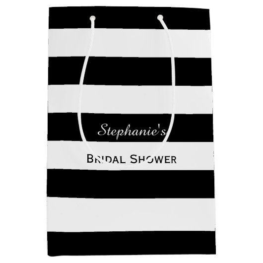 白黒ストライプのブライダルシャワー ミディアムペーパーバッグ (正面)