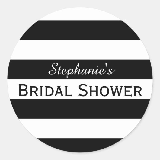 白黒ストライプのブライダルシャワー ラウンドシール (正面)