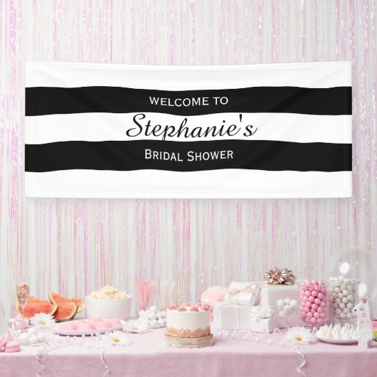 白黒ストライプのブライダルシャワー 横断幕 (パーティー)