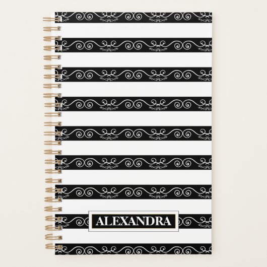 白黒ストライプのモダンデザイン プランナー手帳 (正面)