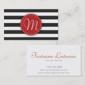 白黒ストライプのモノグラムの名刺 名刺 (正面/裏面)
