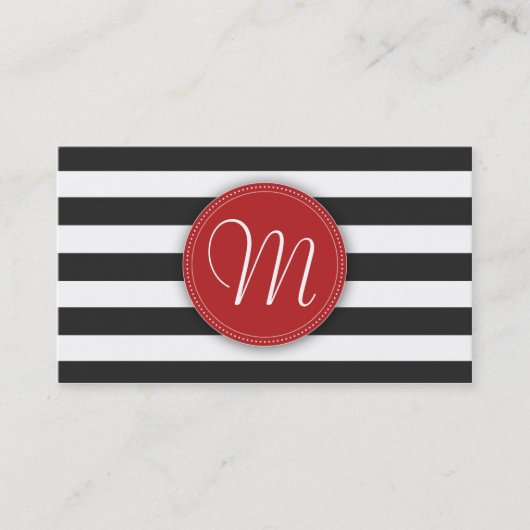 白黒ストライプのモノグラムの名刺 名刺 (正面)