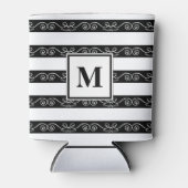 白黒ストライプのモノグラムデザイン 缶クーラー (正面)