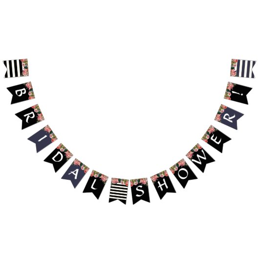 白黒ストライプのヴィンテージバラブライダルシャワー バンティングフラッグ (全)