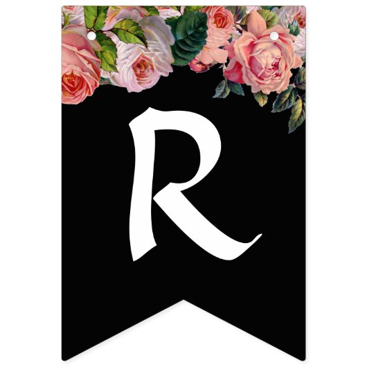 白黒ストライプのヴィンテージバラブライダルシャワー バンティングフラッグ (第3の旗)