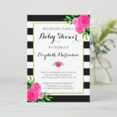 白黒ストライプの水カラーフローラベビーシャワー 招待状 (スタンド正面)