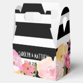 白黒ストライプの水彩フローラ結婚ズ フェイバーボックス (オープン)