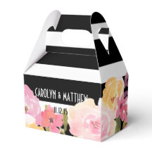 白黒ストライプの水彩フローラ結婚ズ