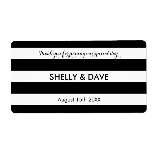 白黒ストライプの水結婚瓶ラベル ラベル (正面)