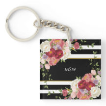 白黒ストライプの牡丹&金ゴールドパーソナライズされた