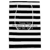 白黒ストライプの結婚の ミディアムペーパーバッグ (正面)