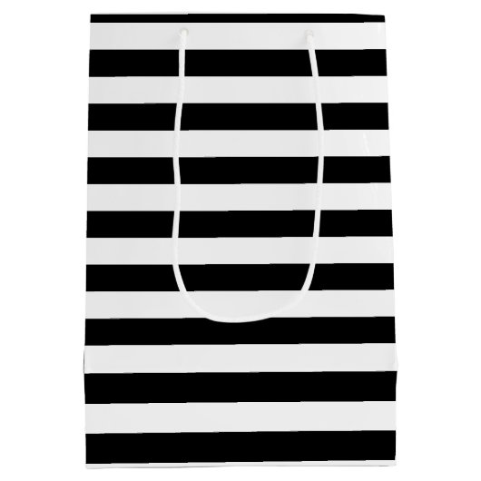 白黒ストライプの結婚の ミディアムペーパーバッグ (裏面)