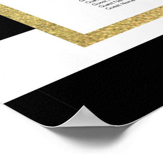 白黒ストライプの結婚座席表 ポスター (角)