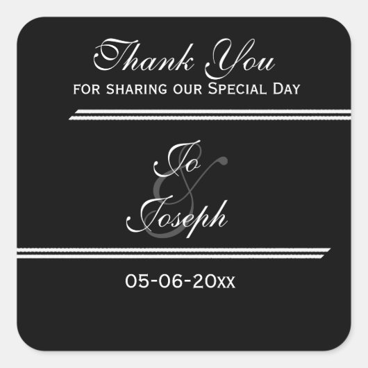 白黒ストライプの結婚感謝してい君 スクエアシール (正面)