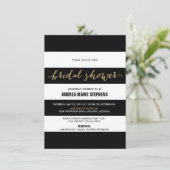 白黒ストライプの金ゴールドのグリッターのブライダルシャワー 招待状 (スタンド正面)