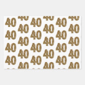 白黒ストライプの金ゴールドグリッター40th誕生日 ラッピングペーパーシート (正面)