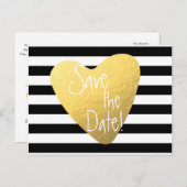 白黒ストライプの金箔ハートはがき 案内ポストカード (正面/裏面)