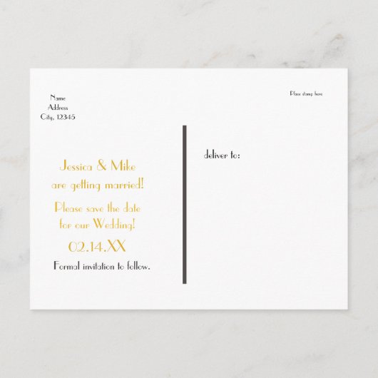 白黒ストライプの金箔ハートはがき 案内ポストカード (裏面)